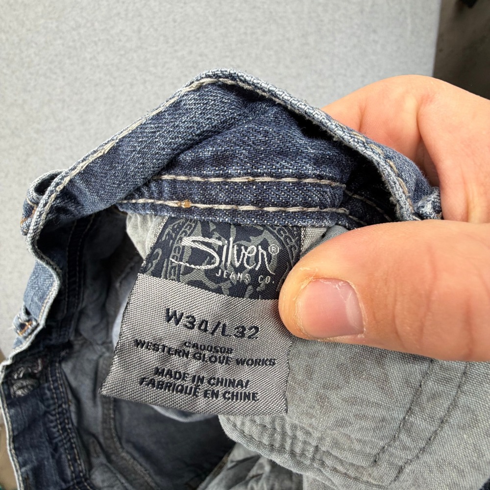 Silver Jeans Co Zac Relaxed Straight Leg Blue Distressed Jeans Mens 34x32 - Picture 7 of 11